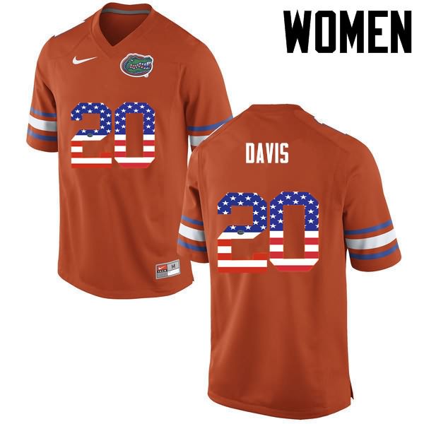 NCAA Florida Gators Malik Davis Women's #20 USA Flag Fashion Nike Orange Stitched Authentic College Football Jersey AAY1864OK